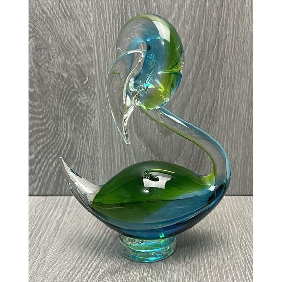 Murano Vintage Blue & Green Venetian Glass Swan Sculpture Figurine Hand Blown - Picture 1 of 8